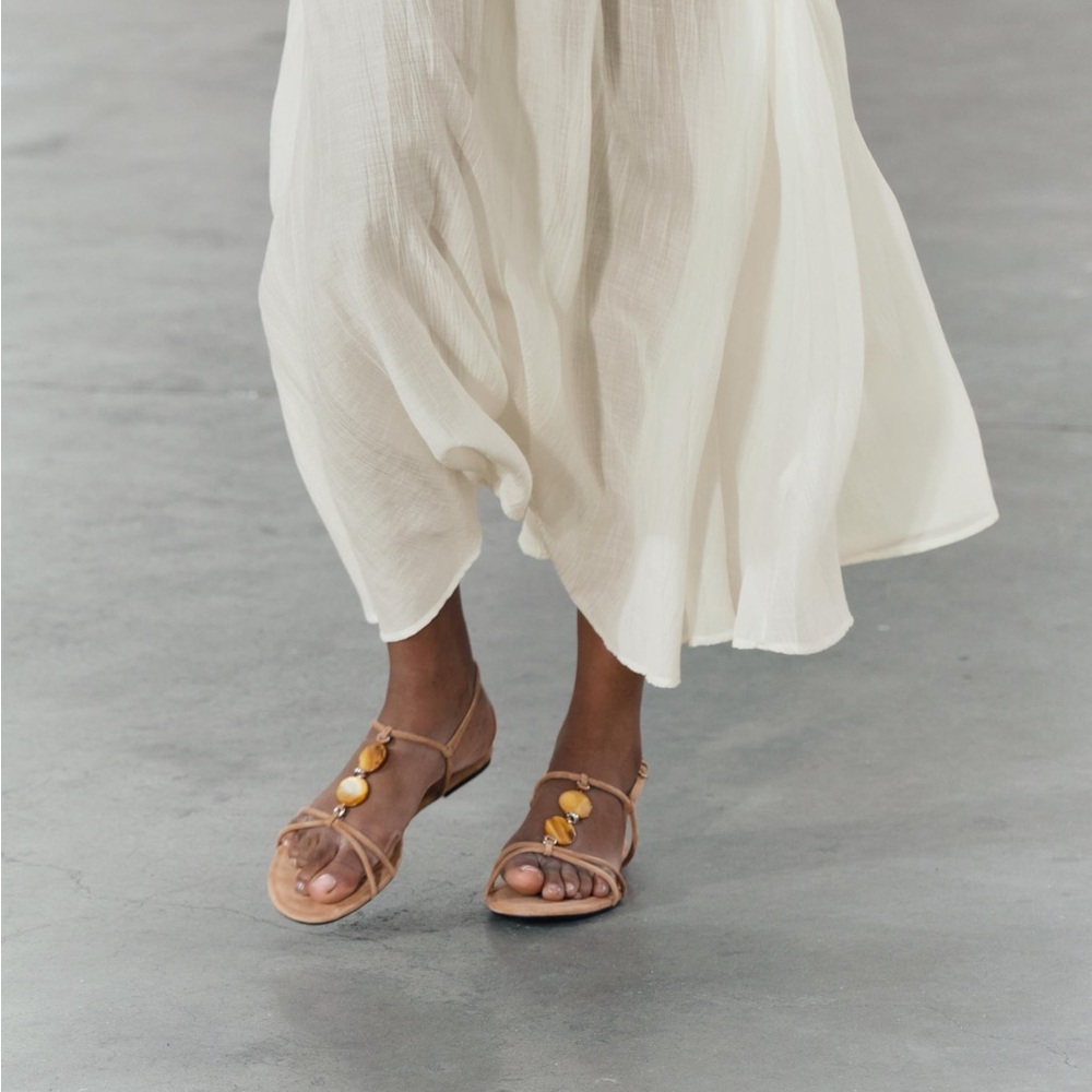 Zara Orange Cream Sandals with Minimalist Design